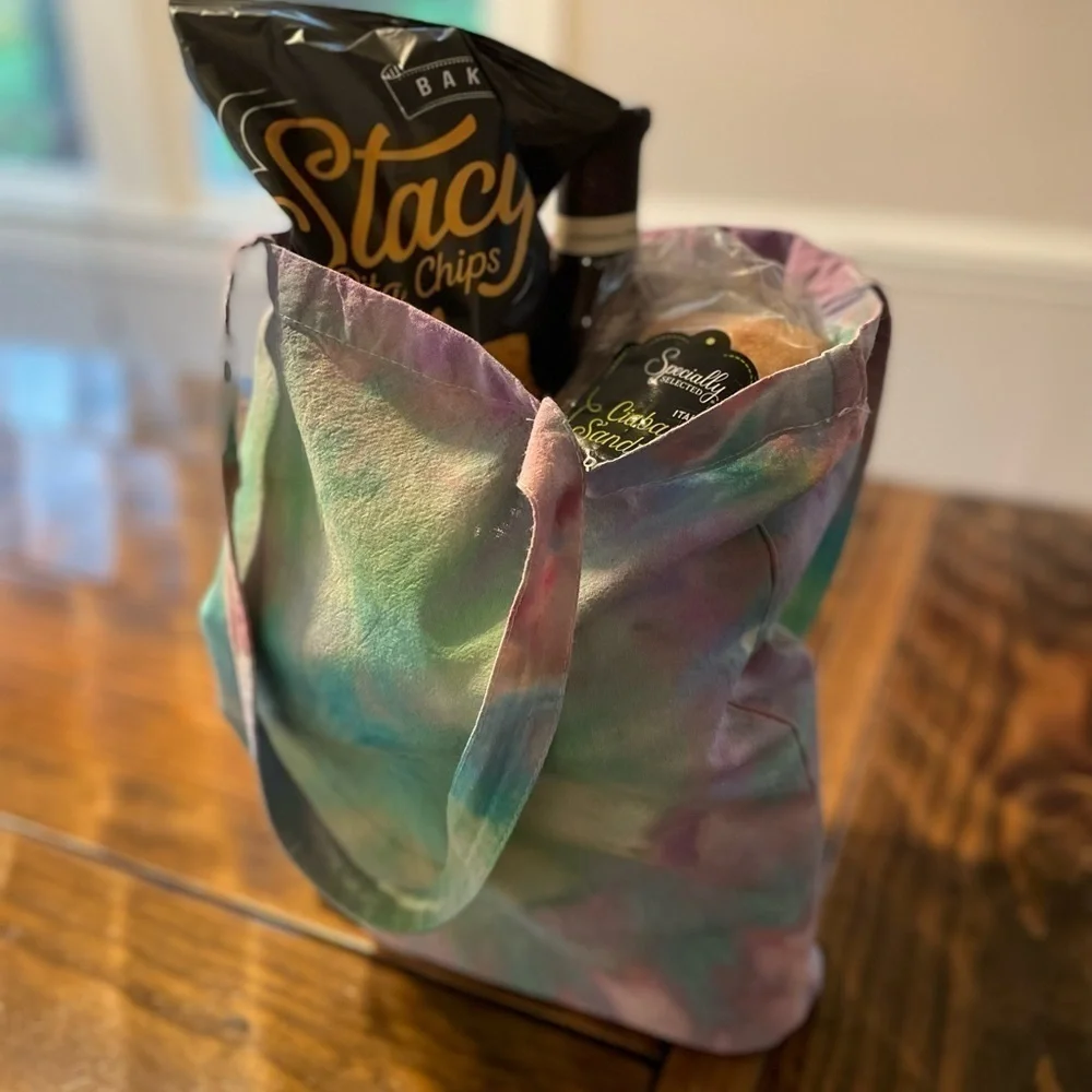 Hand crafted tie dye tote small reusable